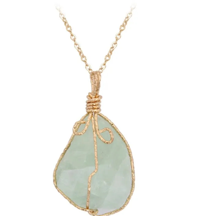 Natural stone pendant irregular rough crystal necklace amethyst with gold setting