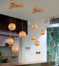 Nordic style solid wood ball chandelier pendant light with adjustable height cord