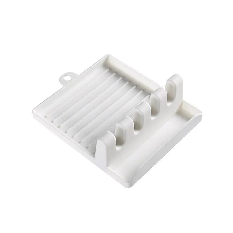 Food-grade silicone spatula holder in green with four holes for kitchen utensils, size 14.5x13x5cm