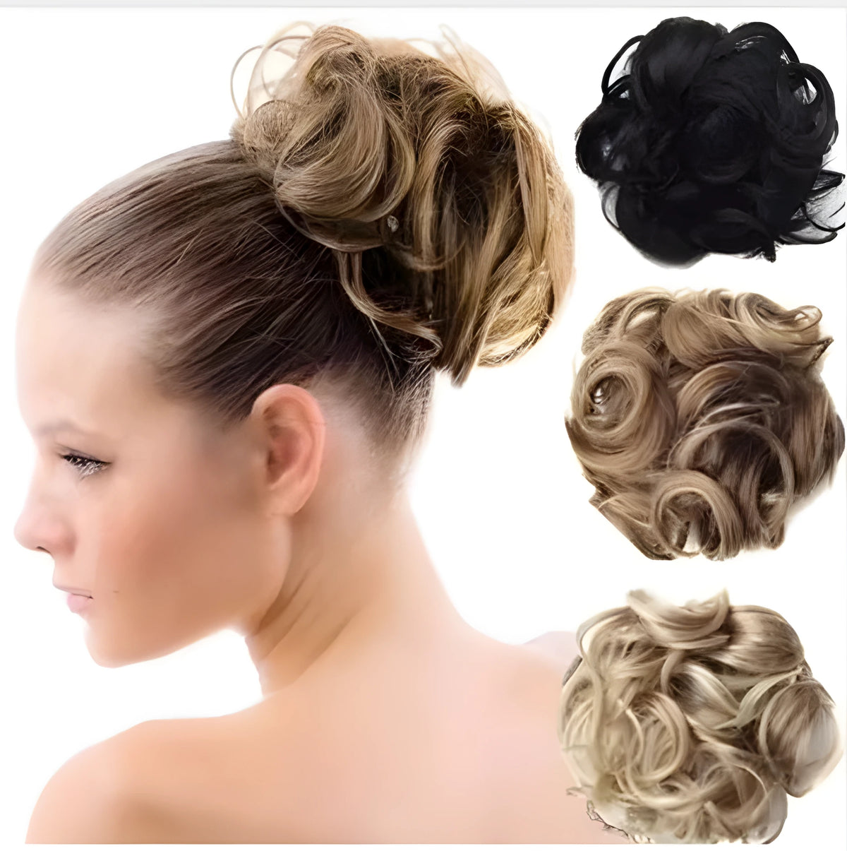 Drawstring curly hair bun hairpiece in fluffy natural style with over 30 colour options including 1B 27 613