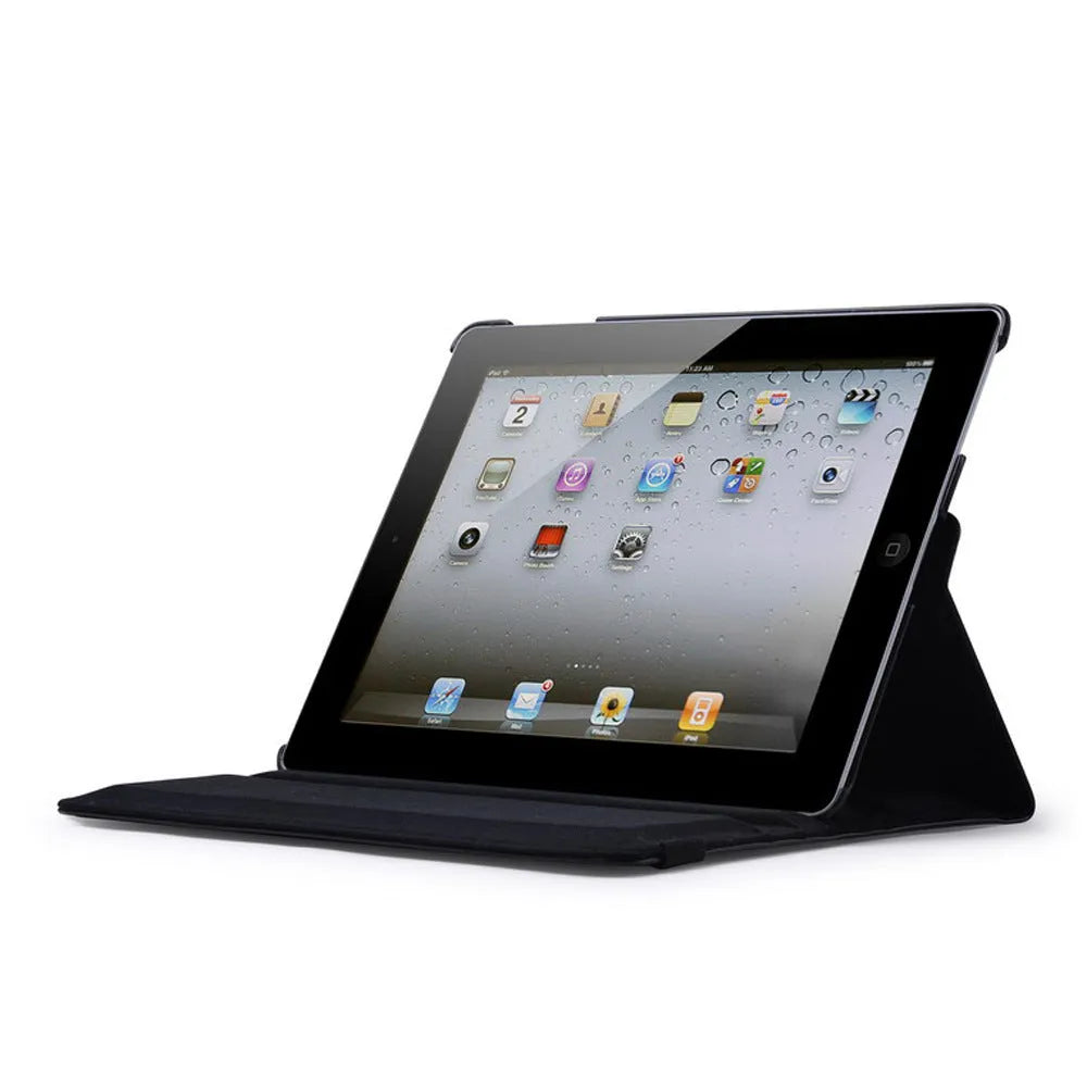 iPad rotating leather case in clam shell design with sleep function, compatible with iPad 2/3/4 and iPad mini models