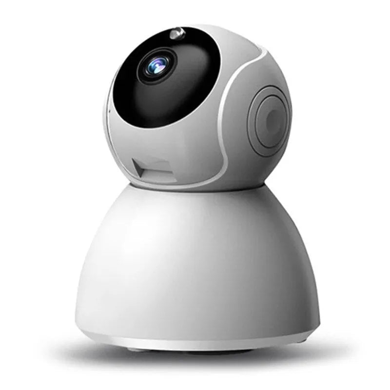 White 2MP 1080P wireless hemispherical indoor security camera with Wi-Fi and 64GB card slot