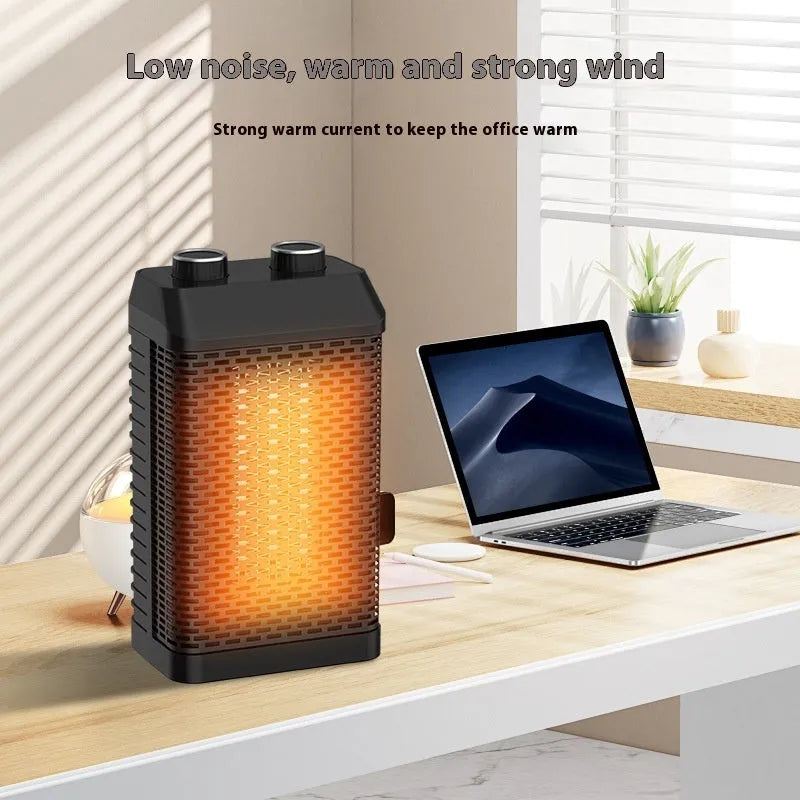 Black remote control desktop heater with compact dimensions for small room heating
