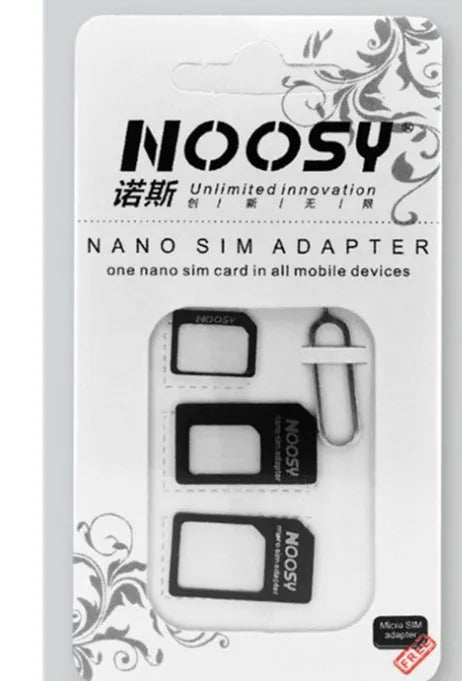 Three blank SIM cards in black and white colours showing cuttable design for different phone SIM sizes