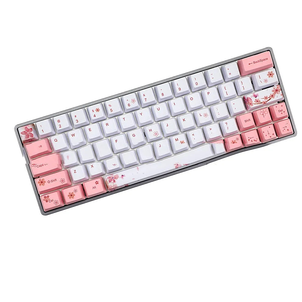 Pink PBT mechanical keyboard keycaps with five-sided sublimation printing for Cherry MX switches
