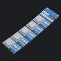 Pack of five CR2032 lithium button batteries on a blister card.