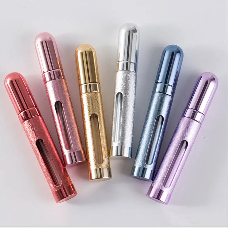 12ml aluminium travel perfume bottle with glass liner in silver finish, showing slim 115mm design.