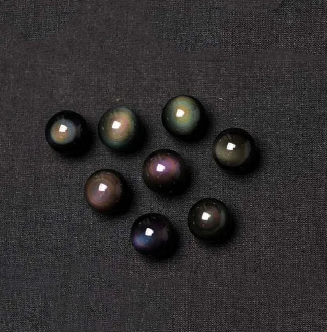 Natural obsidian rainbow eye transfer bead pendant necklace on polyester rope chain, 46cm length