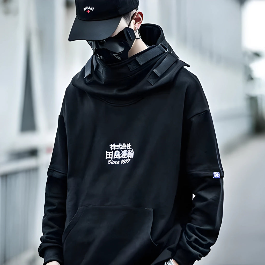 High collar hooded sweater in cotton terry cloth with drop sleeves and loose fit, available in several colours