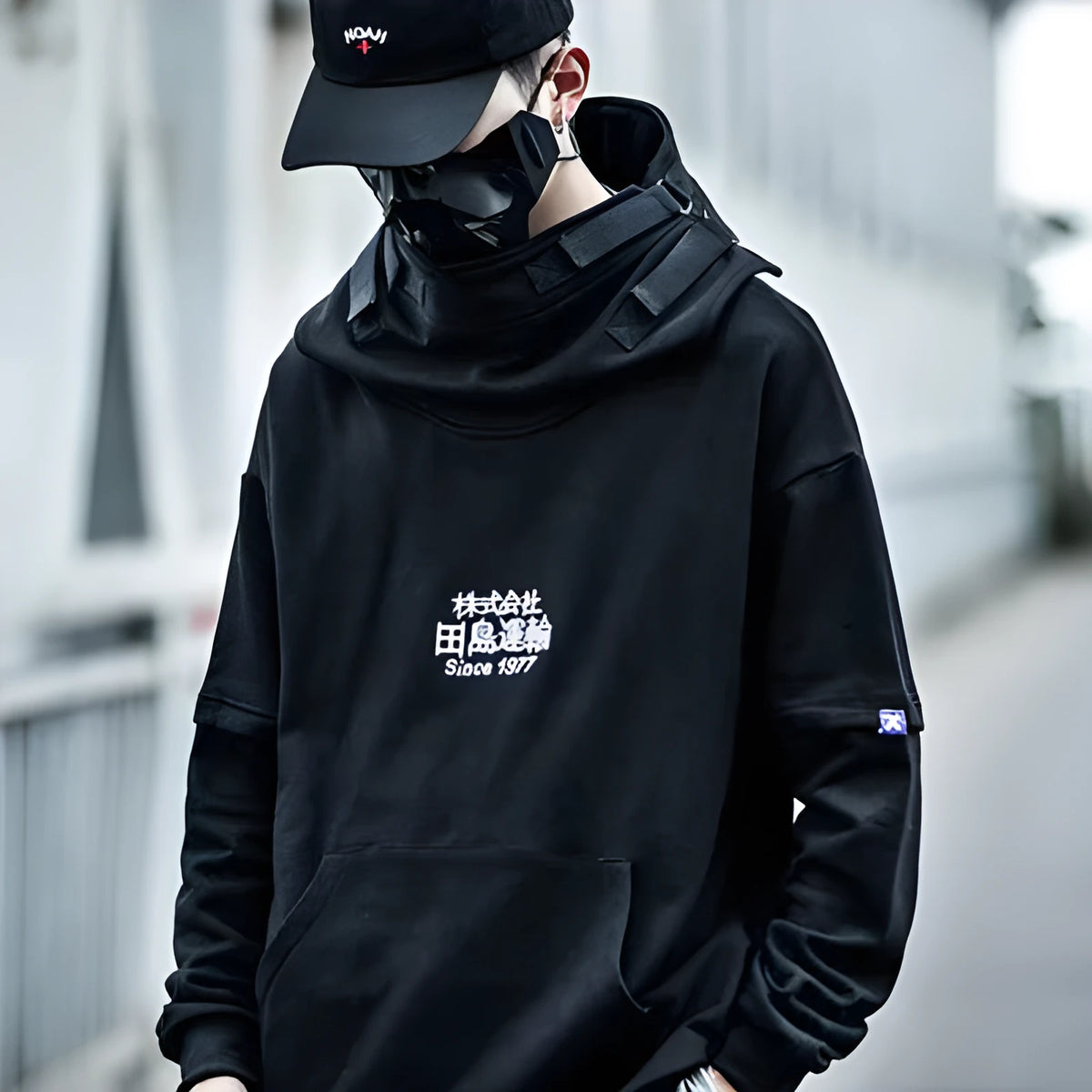 High collar hooded sweater in cotton terry cloth with drop sleeves and loose fit, available in several colours