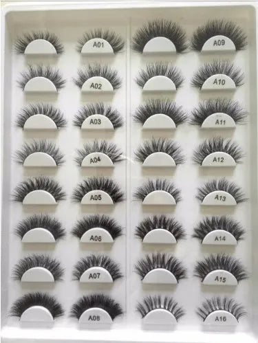 Handmade 3D mink full strip false eyelashes in family pack with 19 styles A01 to A19
