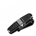 Car sun visor sunglasses clip with carbon fiber finish and double clip design holding glasses and cards