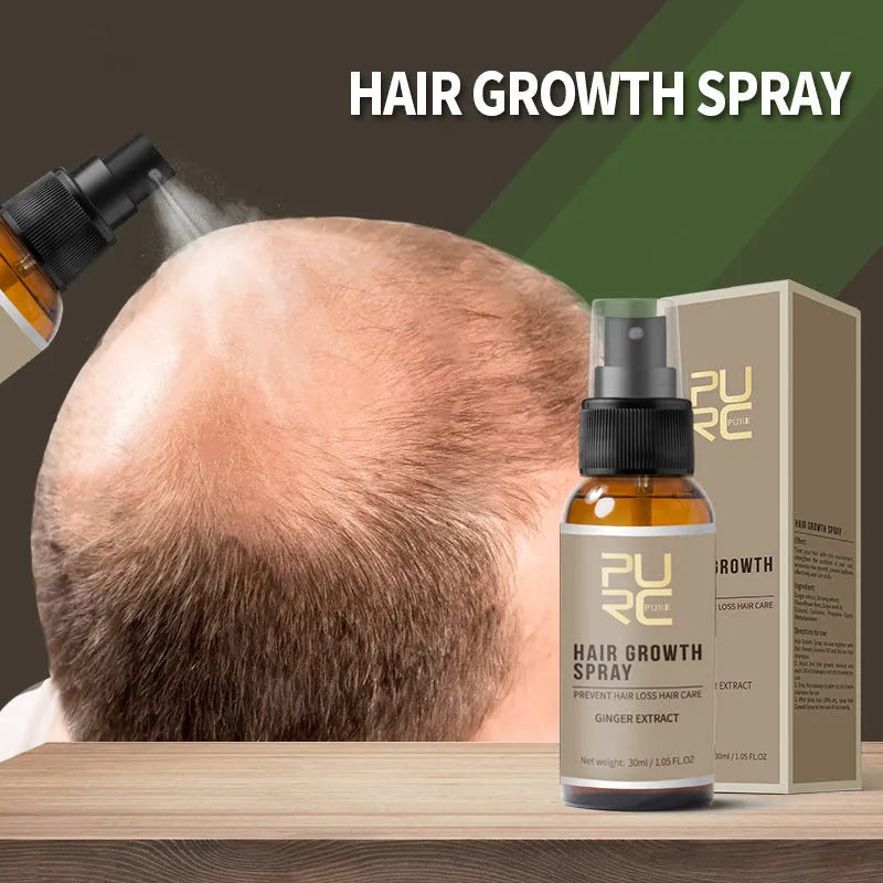 30ml hair growth spray bottle with ginger ginseng polygonum and grape seed oil for scalp and hair roots
