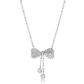 S925 sterling silver bow pendant necklace on O-ring chain, silver colour
