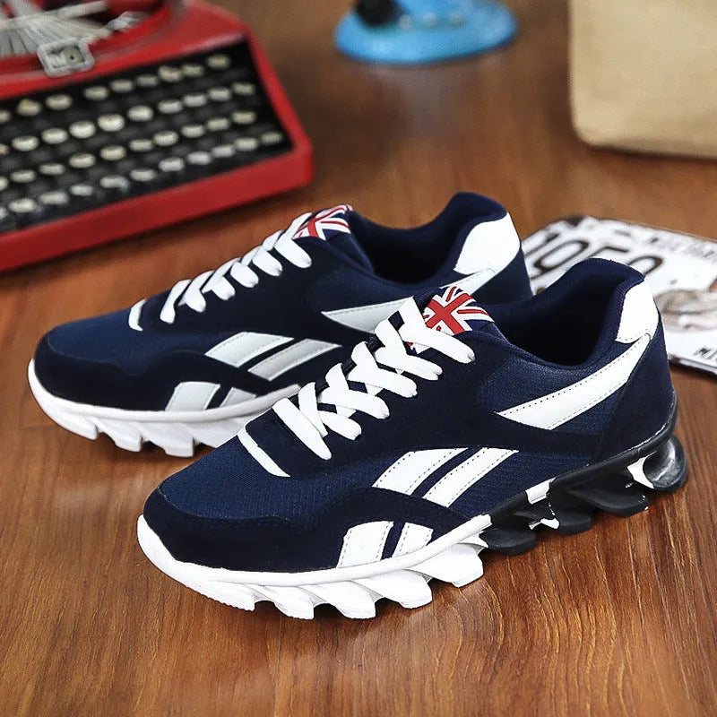 Men's casual running shoes with breathable mesh upper, rubber sole, and front strap in green colour, low-top design