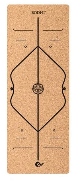 Tasteless natural cork yoga mat 183x65cm with Asana guide line and TPE base