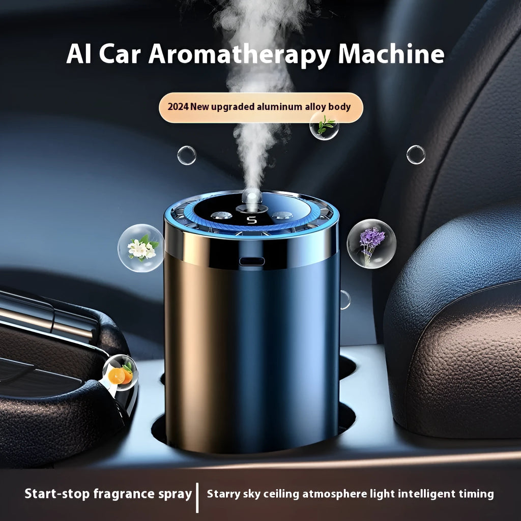 Car intelligent aromatic diffuser and humidifier with 50-100ml capacity, available in plastic or aluminium alloy and six fragrances