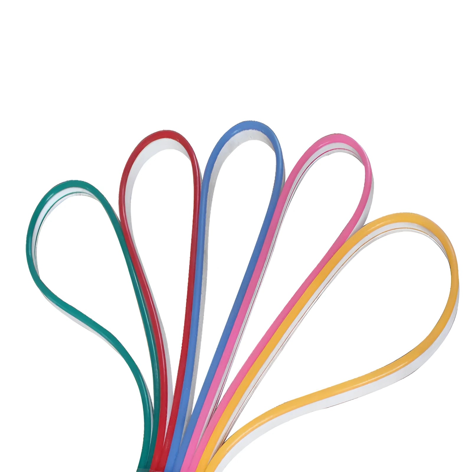 12V flexible silicone LED neon strip lighting on 100-metre reel showing five colour options