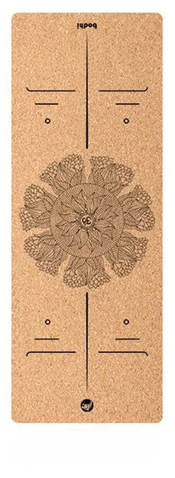 Tasteless natural cork yoga mat 183x65cm with Asana guide line and TPE base