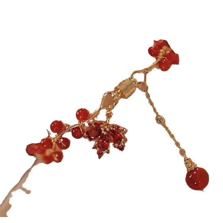 Red ginkgo leaf maple charm magnetic bracelet with Chinese style design on alloy band