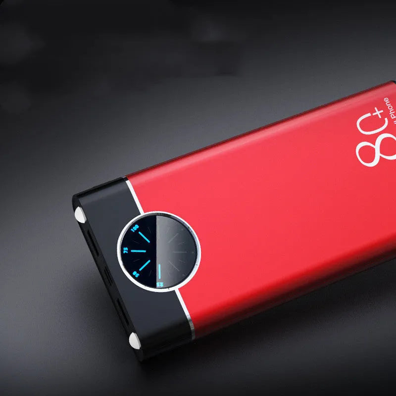 20000mAh alloy-shell power bank in black, red or blue with LED flashlight