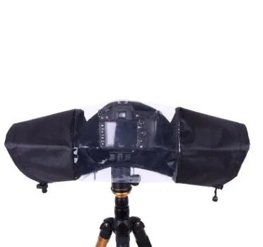 Clear PVC DSLR camera rain cover with kangaroo pouch for long lens protection