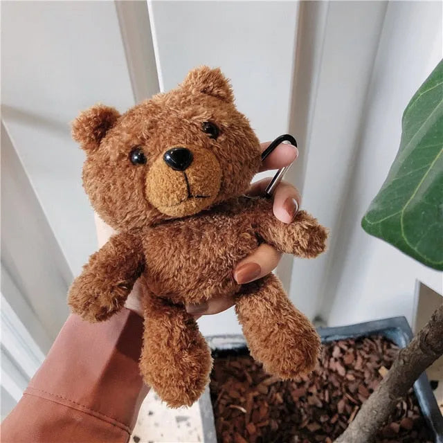 Brown plush cartoon animal silicone case for Apple AirPods and AirPods Pro charging case