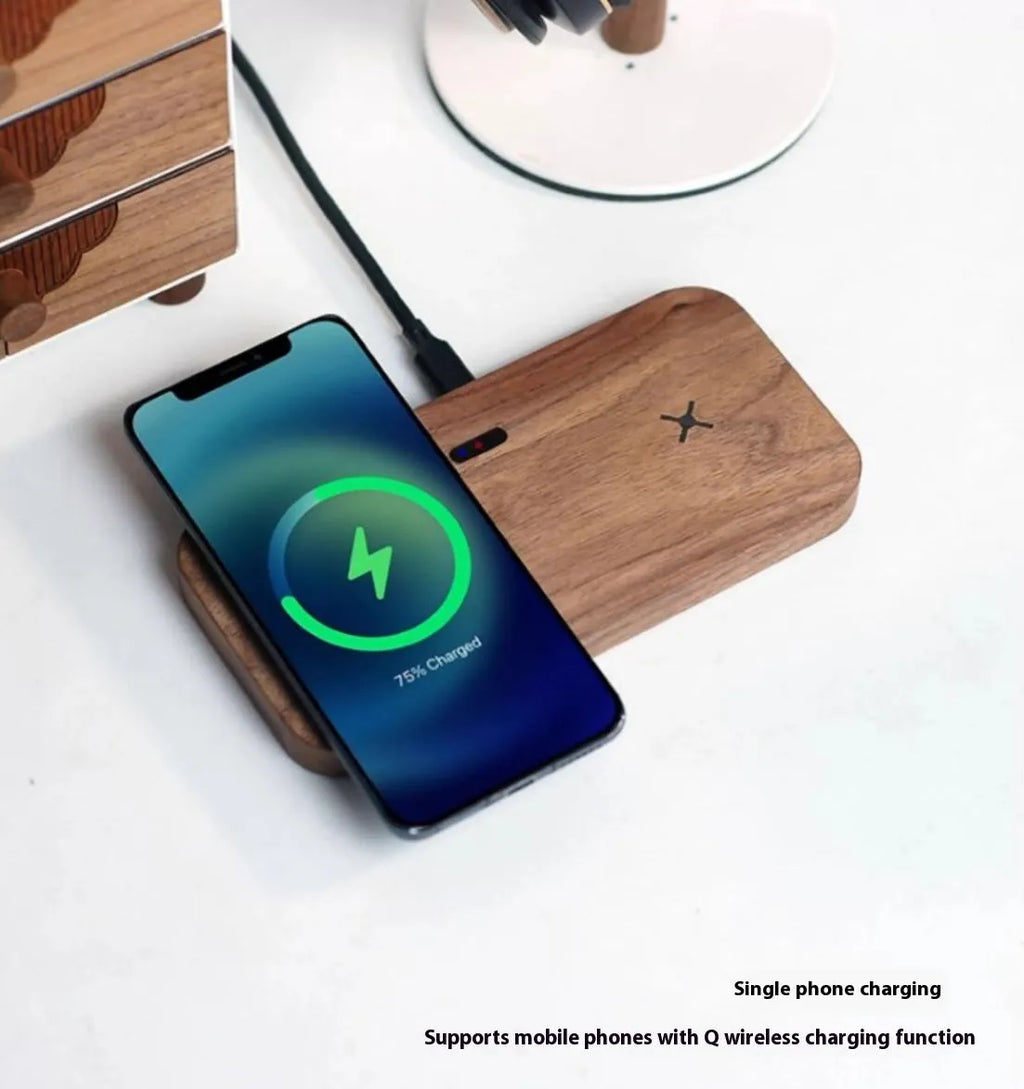Walnut flat wireless charger with double charge 15W fast charging and 6mm sensing distance