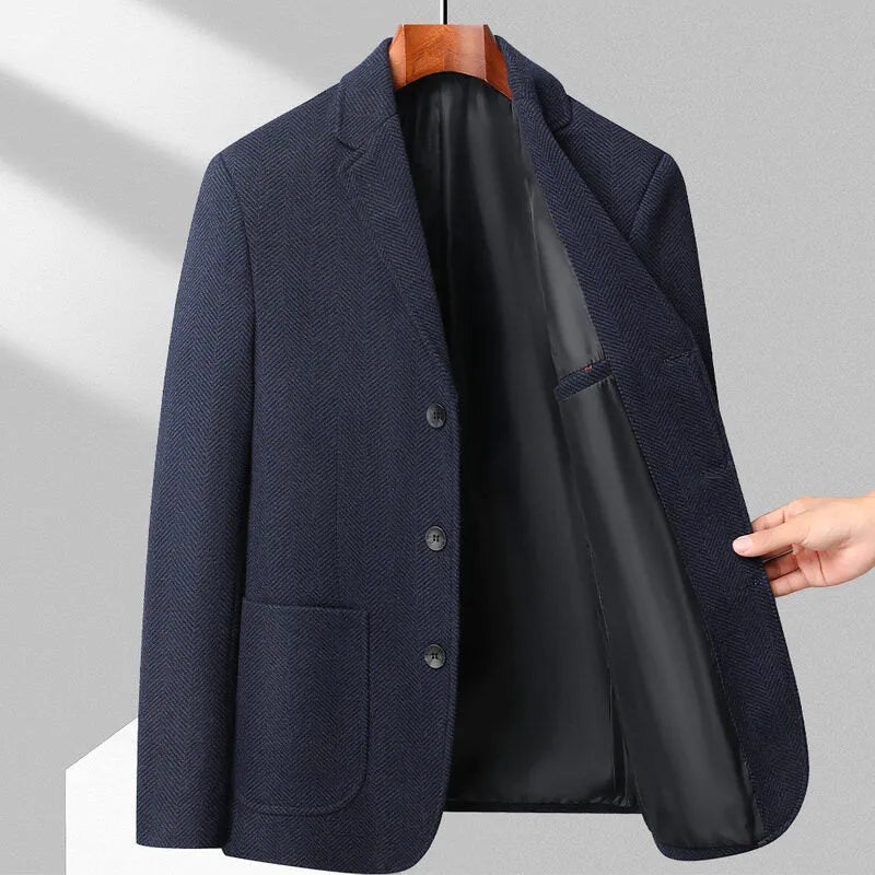 Men's loose fit casual coat in polyester available in black, khaki, gray and dark blue colours