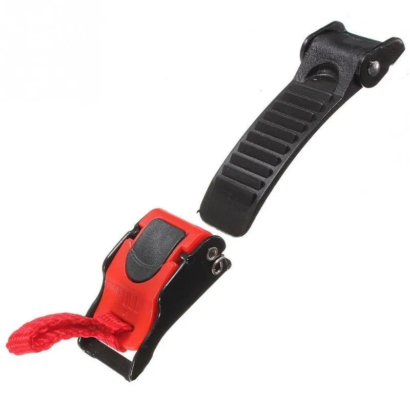 Three black and red plastic quick-release chin strap buckles for motorbike bicycle ATV helmets