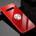 Transparent Samsung phone case with TPU back cover and metal ring for Galaxy S10 5G, shown in clear finish.