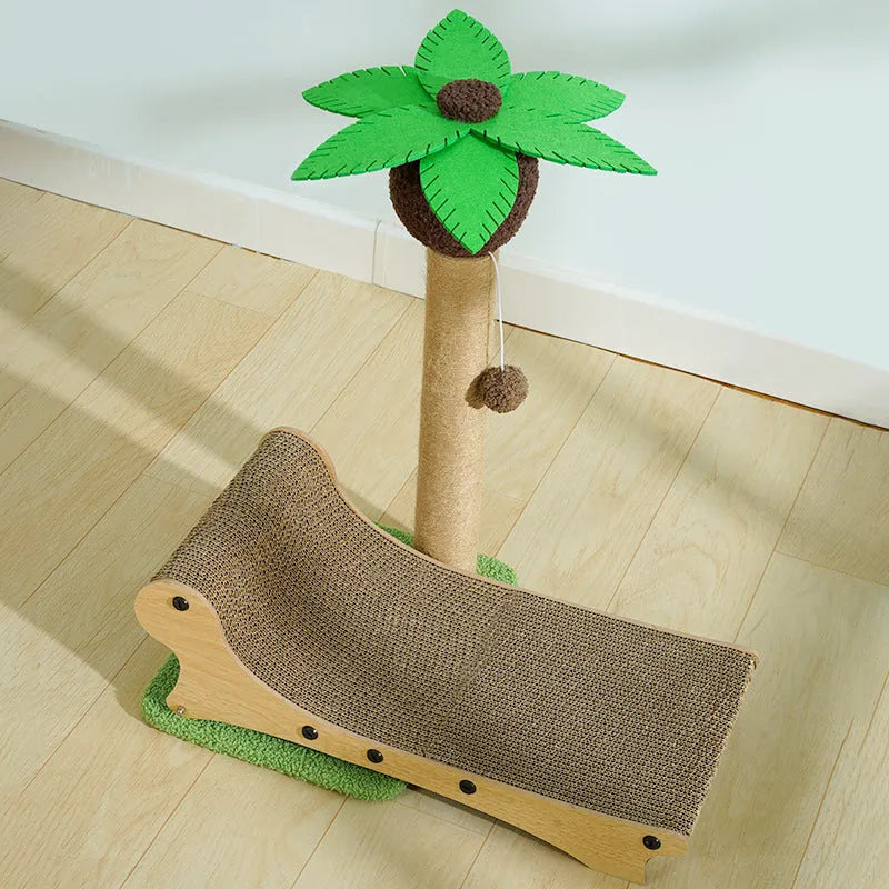 Wooden beach chair style cat climbing frame with a scratch board and hemp mat.