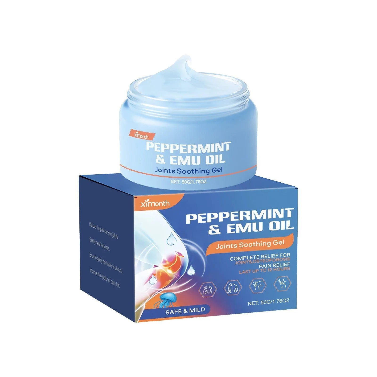 50g tube of menthol and emu oil joint soothing gel on a plain background.