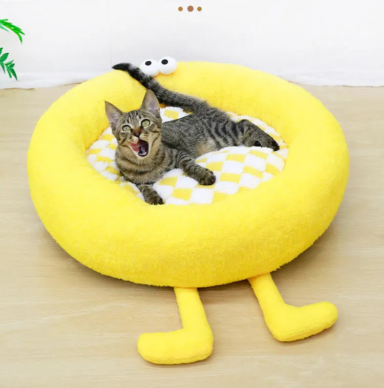 Plush pet nest for Shiba Inu puppies in black, pink, or yellow colours with thick warm material.