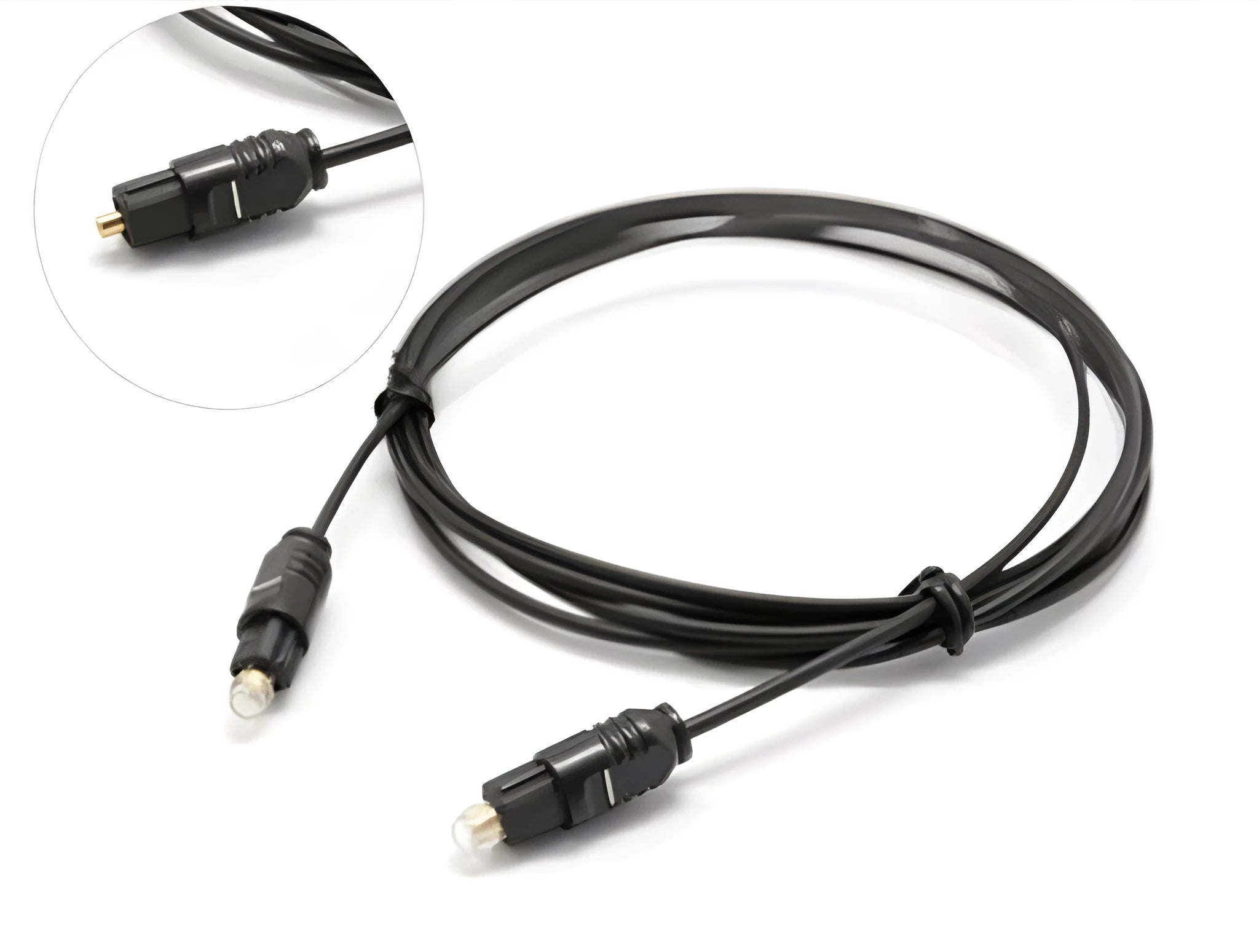 OD2.2 digital optical audio cable with TOSLINK connectors on a white background.