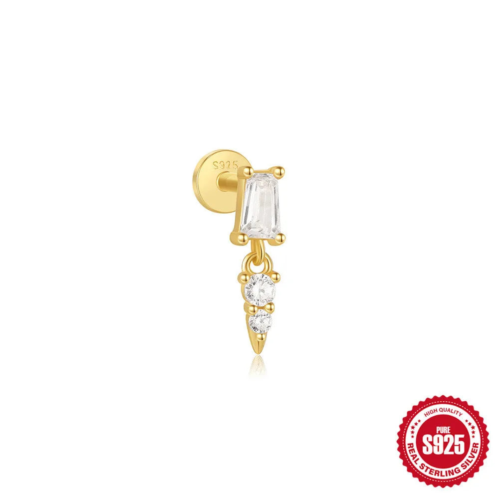 Sterling silver ear stud with gold plated finish and decorative inlaid tassel design