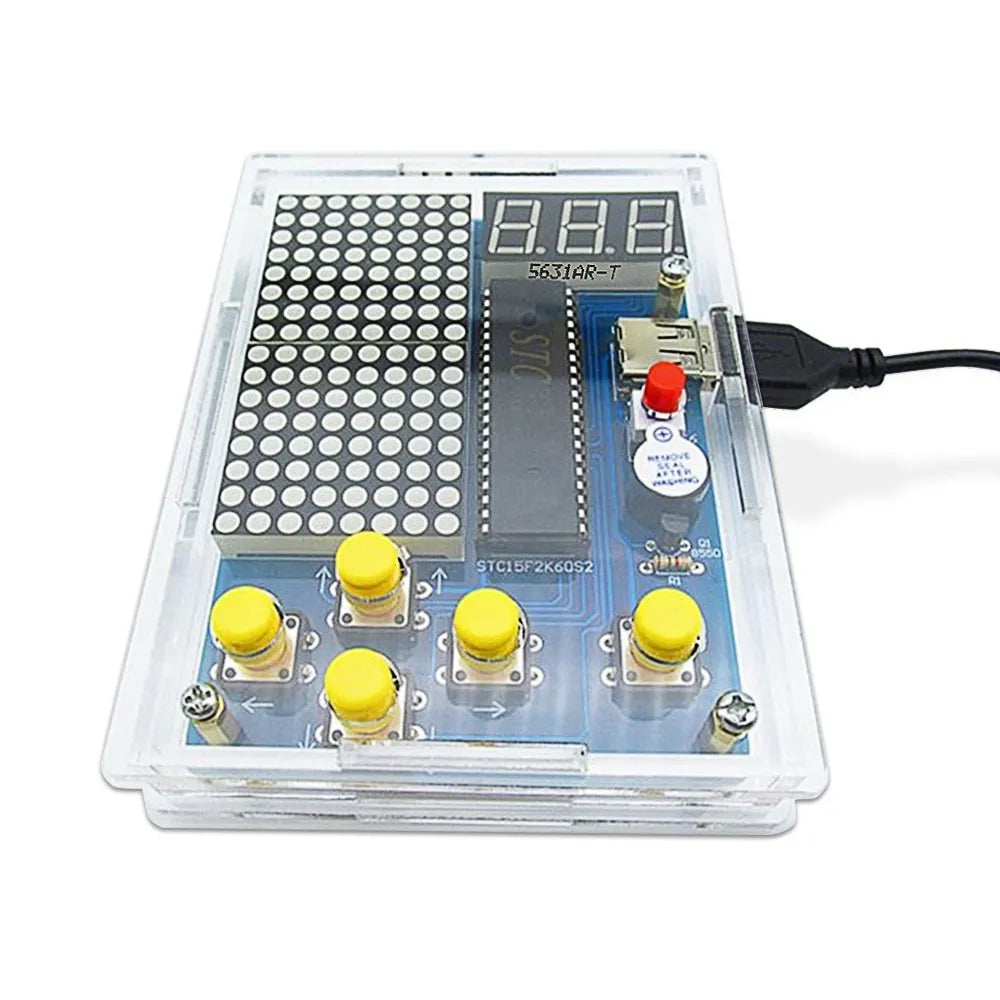 Unwelded 51 MCU single-chip computer game set DIY kit with shell, battery box, and four games