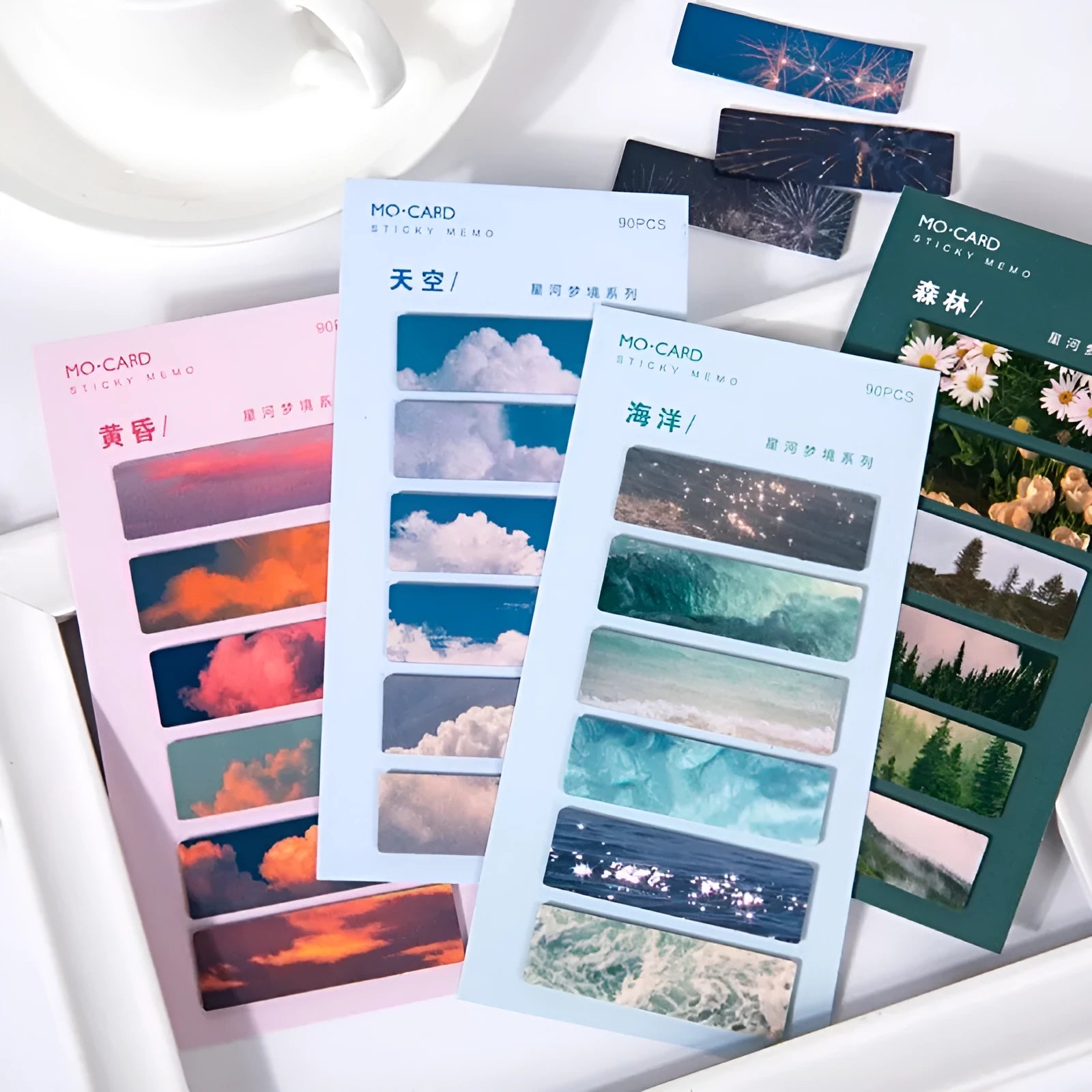 90 plastic index marker notes in six cosmic colours with writable surfaces