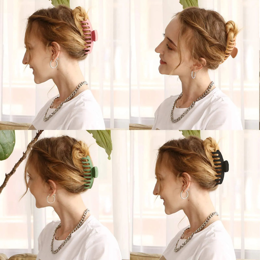 Plastic ponytail clip hair accessory in candy colours, keel claw and rectangular jaw shapes for shower use