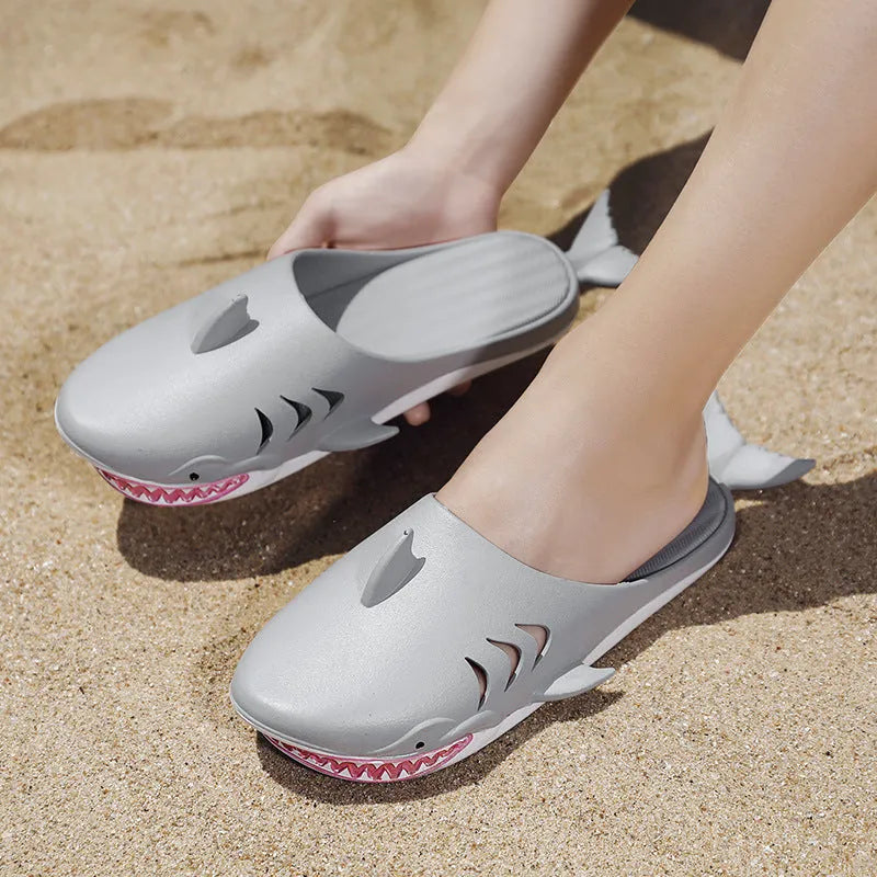 Shark slippers PVC flat slippers for women and men closed-toe design available in black blue green grey