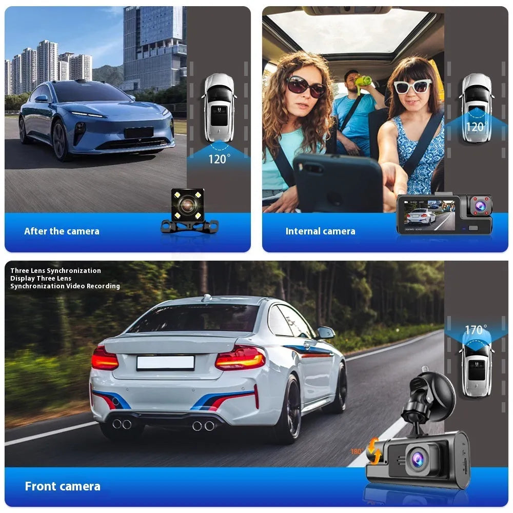 WiFi driving recorder dash cam with 2-inch screen for front and rear car video recording.
