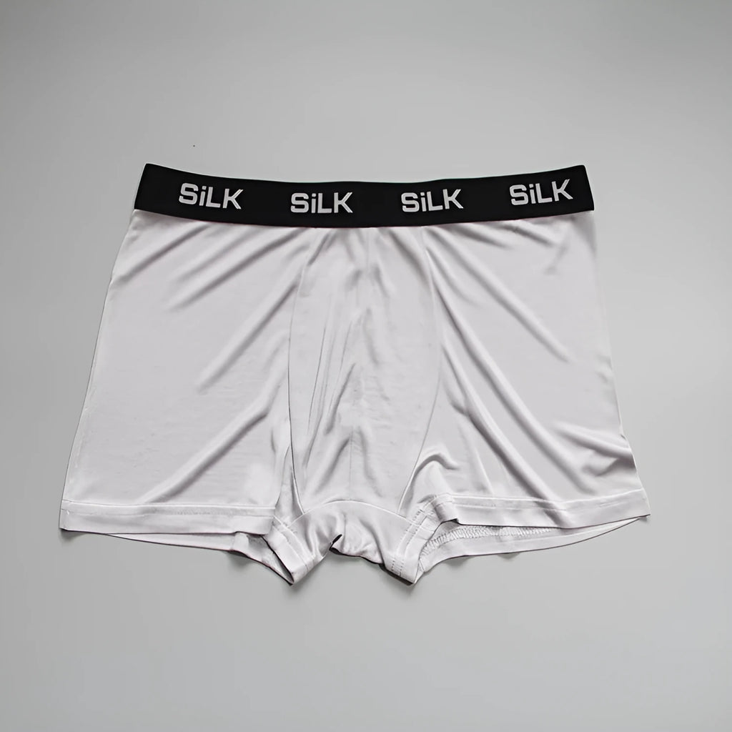 Men's silk casual shorts in navy blue with loose fit and mid-waist design