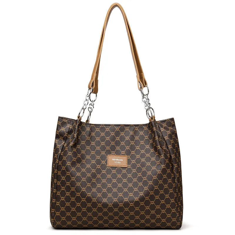 A brown retro-style women's PU leather handbag with a single strap and polyester lining.