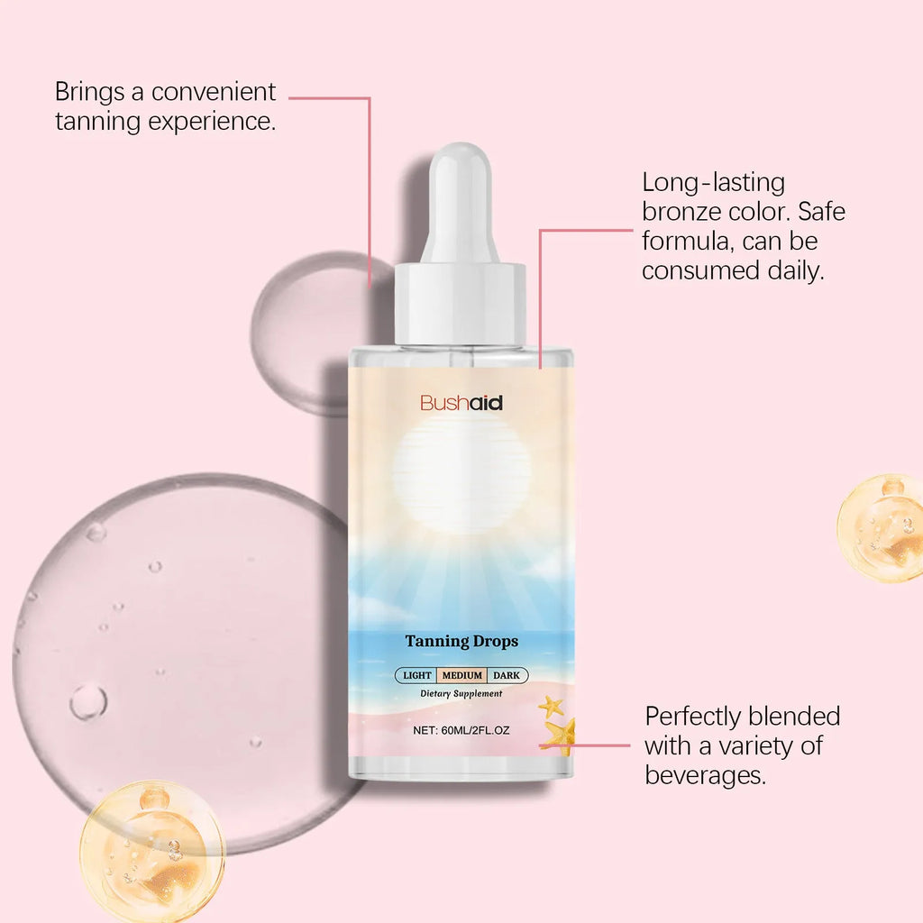 60ml bottle of no sunlight required tanning drops for body care, showing packaging size.