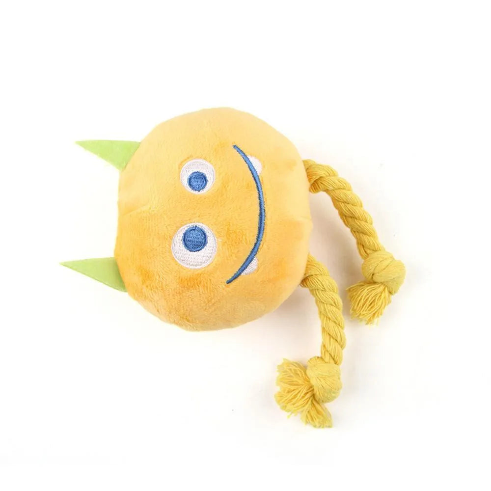 Blue and yellow dog squeaky toys with strong knot design for chewable teething and interactive play