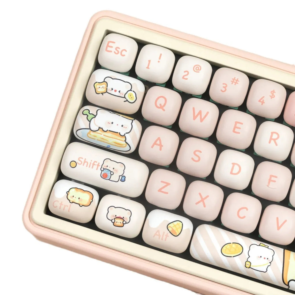 MOG profile PBT keycap set with bread bear thermal sublimation artwork showing 143+3 keys