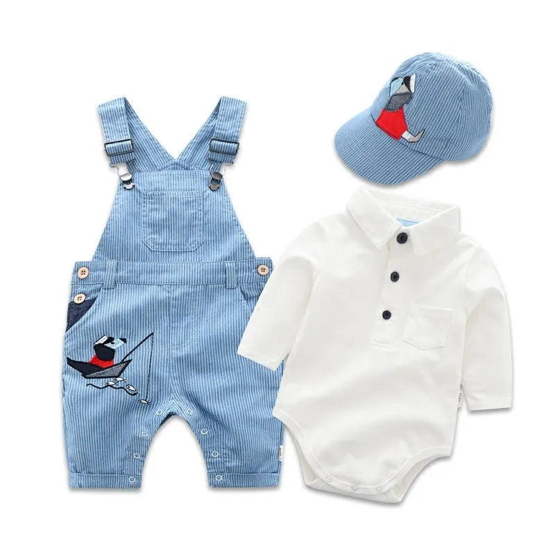 White cotton baby overalls suit triangle jumpsuit with suspenders, no hat, suitable for heights 59-90cm
