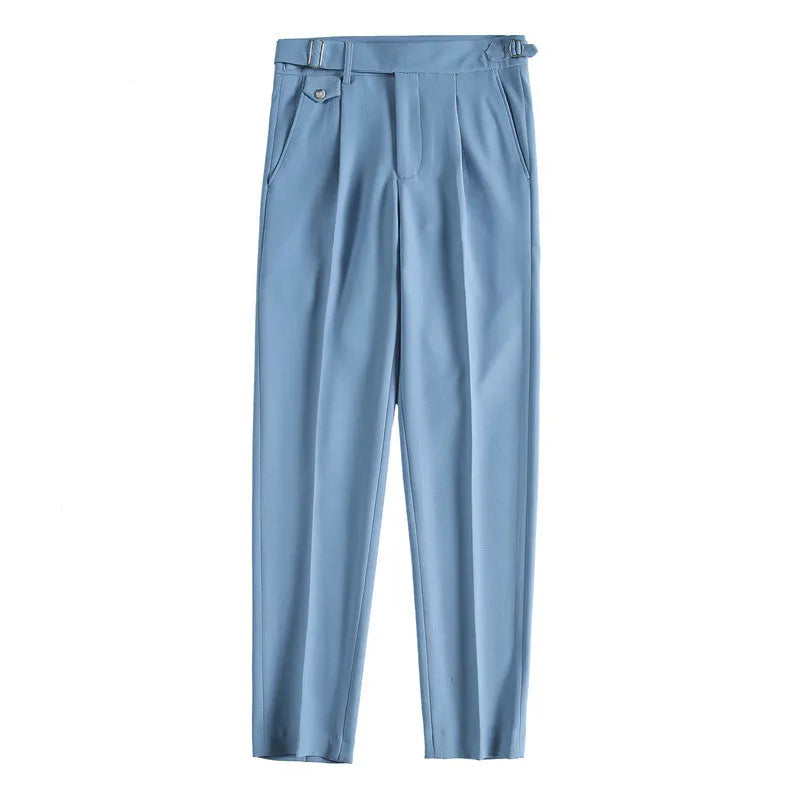 Men's straight-leg casual trousers in solid colours with waist size label