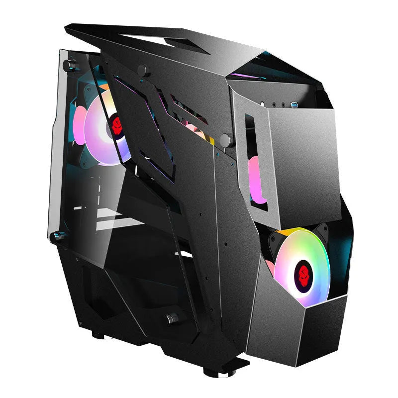 Full side tempered glass ATX computer case in pink or black, 410x218x438mm, with front USB 3.0 and HD Audio