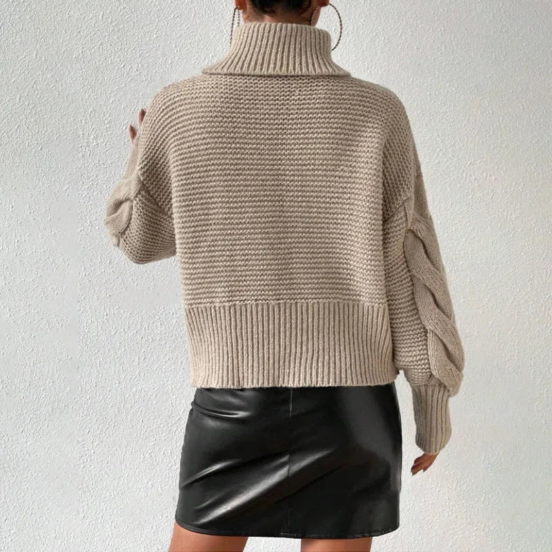 Twist thread loose sweater for women in white or camel, long sleeve polyester pullover, sizes S-XL